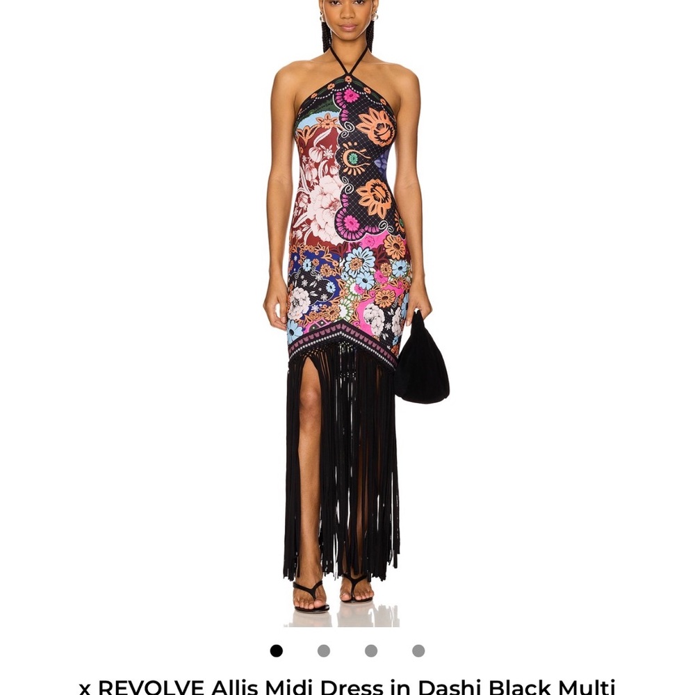 Agua Bendita Floral Halter Midi Dress in Black and Pink